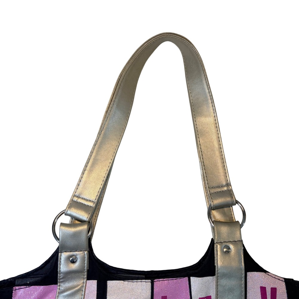Disney Mickey Mouse Y2K Pink Black Silver Canvas Tote Bag Vintage Style - Picture 4 of 15